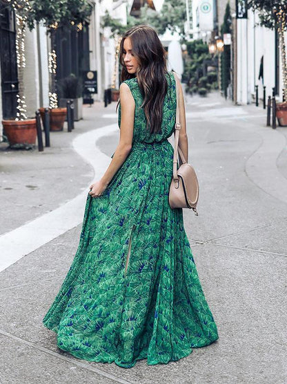 Green Bohemia Sleeveless Printed Maxi Dress