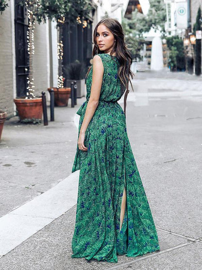 Green Bohemia Sleeveless Printed Maxi Dress