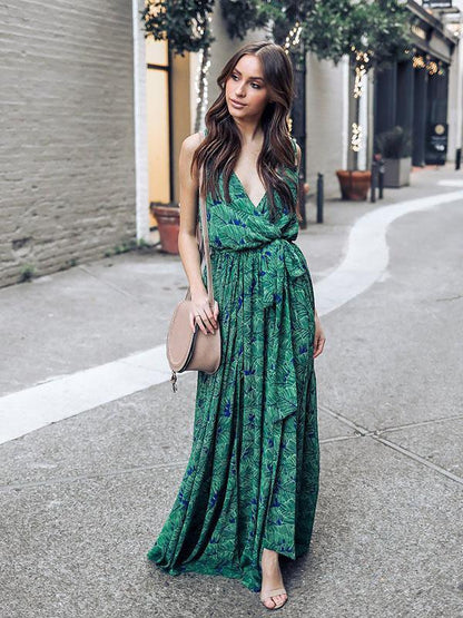Green Bohemia Sleeveless Printed Maxi Dress