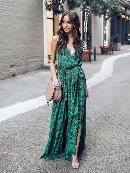 Green Bohemia Sleeveless Printed Maxi Dress