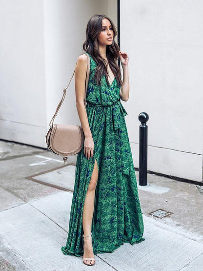Green Bohemia Sleeveless Printed Maxi Dress