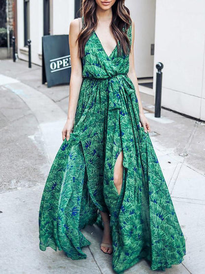Green Bohemia Sleeveless Printed Maxi Dress
