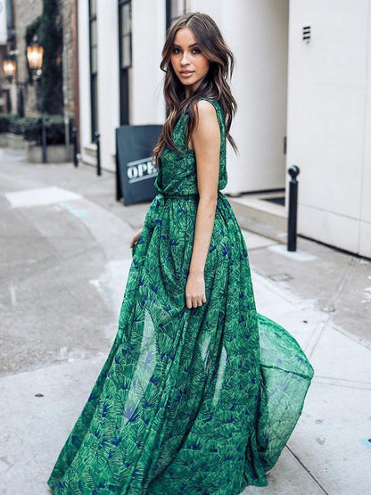 Green Bohemia Sleeveless Printed Maxi Dress