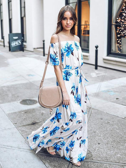 Bohemia Printed Off-the-shoulder Maxi Dress