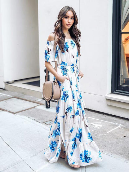 Bohemia Printed Off-the-shoulder Maxi Dress