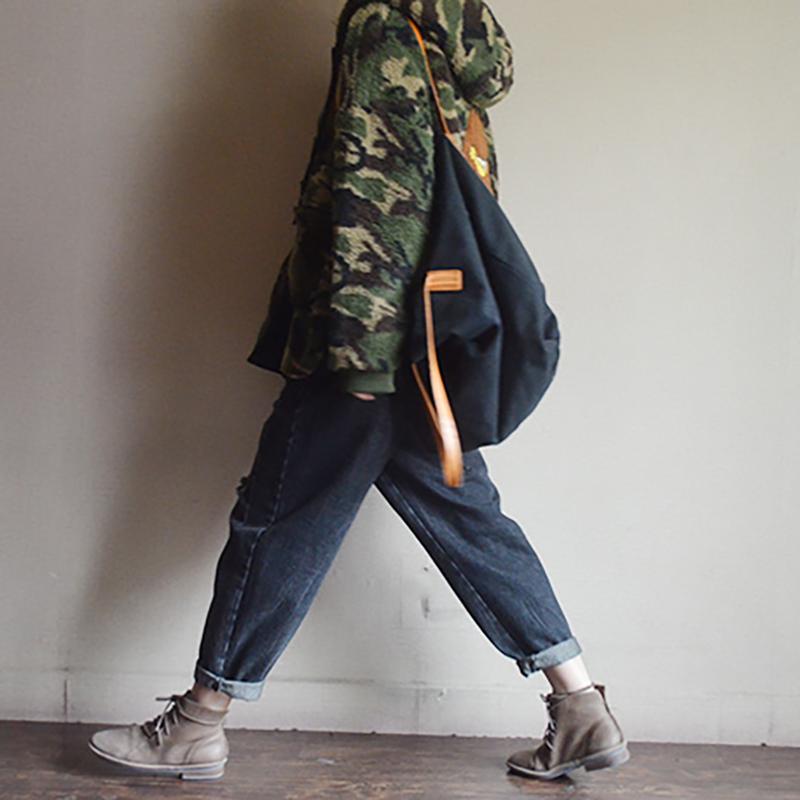 Camouflage Zipper Large Pocket Lambswool Coat