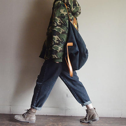 Camouflage Zipper Large Pocket Lambswool Coat