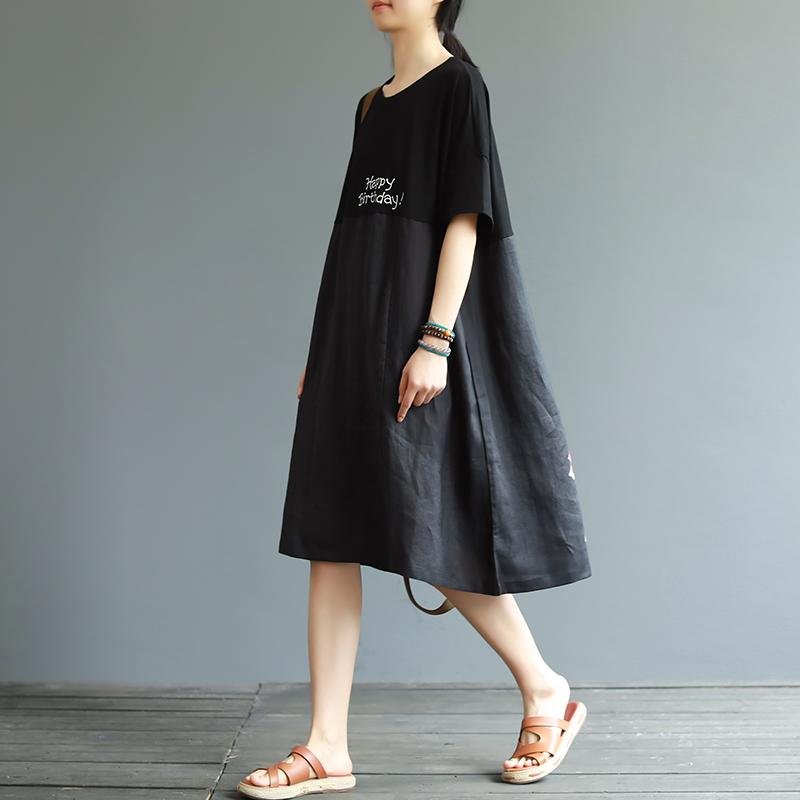 Cartoon Little Girl And Letter Printed Loose Dress