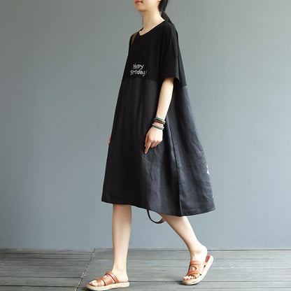 Cartoon Little Girl And Letter Printed Loose Dress