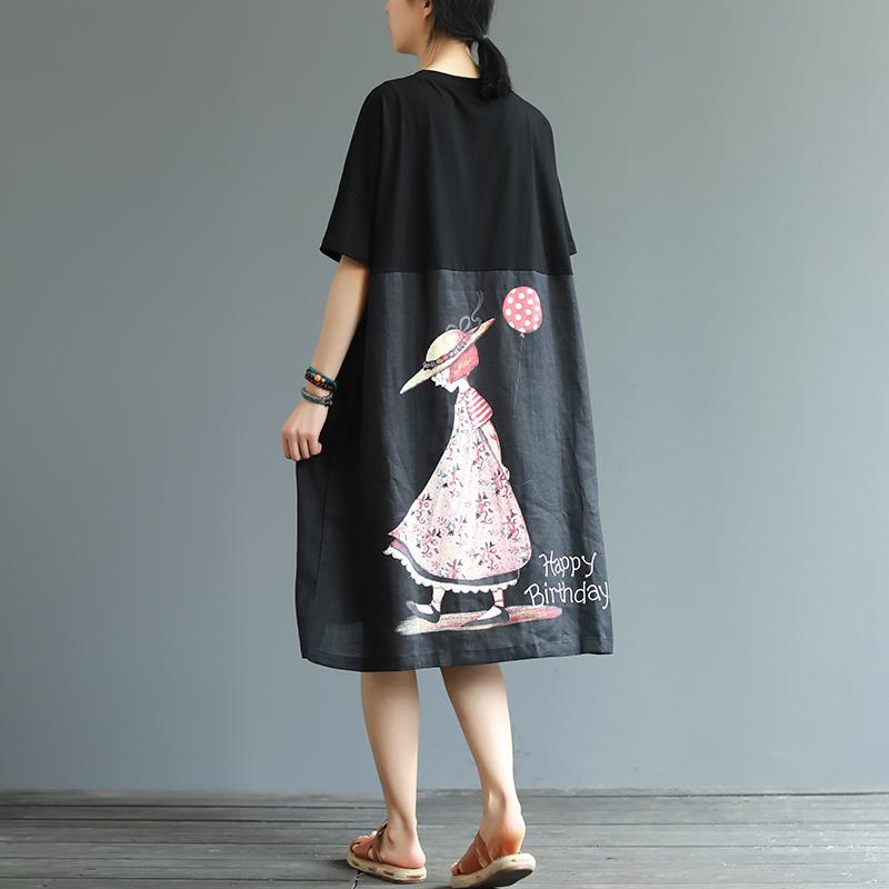 Cartoon Little Girl And Letter Printed Loose Dress