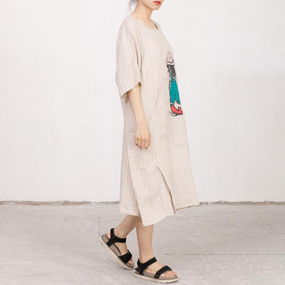 Cartoon Printed And Stripes Loose Dress