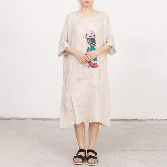 Cartoon Printed And Stripes Loose Dress
