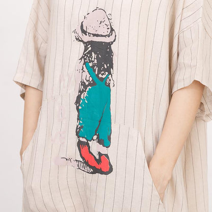 Cartoon Printed And Stripes Loose Dress