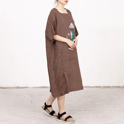 Cartoon Printed And Stripes Loose Dress