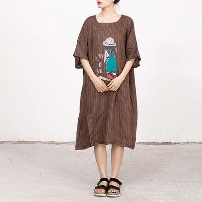 Cartoon Printed And Stripes Loose Dress