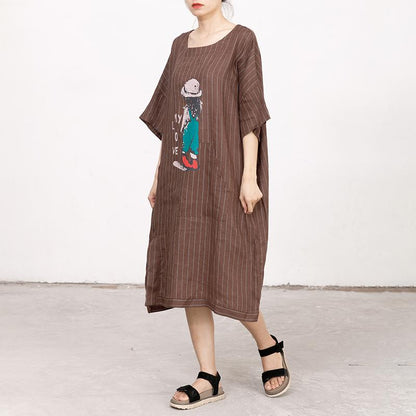 Cartoon Printed And Stripes Loose Dress
