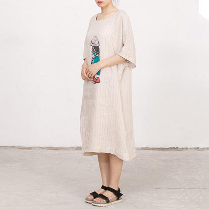 Cartoon Printed And Stripes Loose Dress