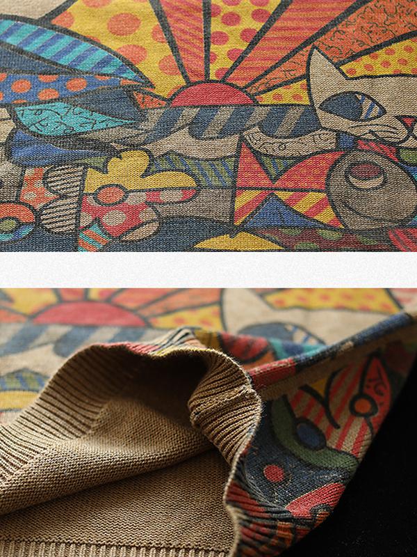 Cartoon Printed Long Sleeve Knitted Shirt