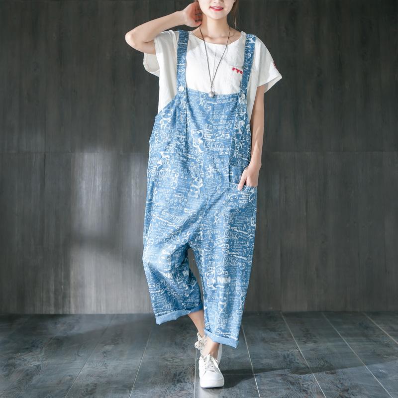 Cartoon Printing Women Casual Denim Jumpsuit