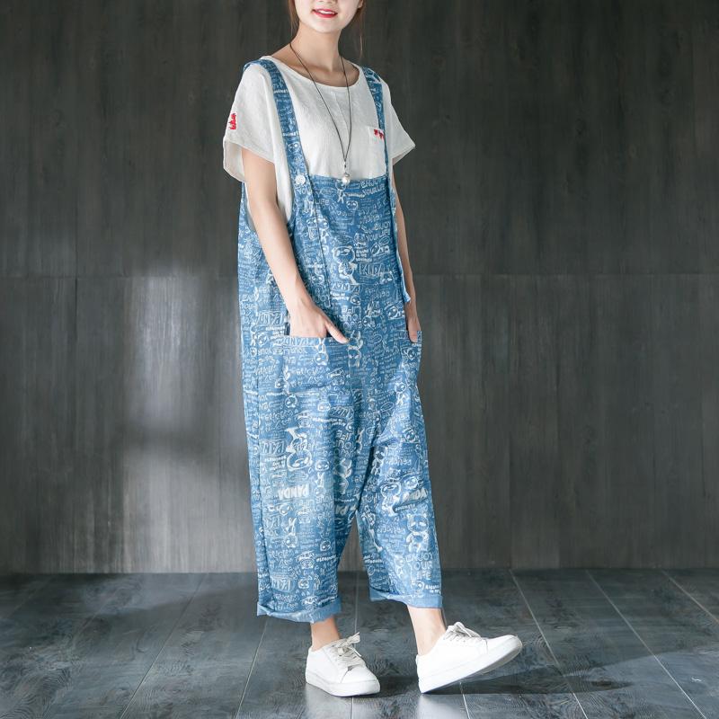 Cartoon Printing Women Casual Denim Jumpsuit
