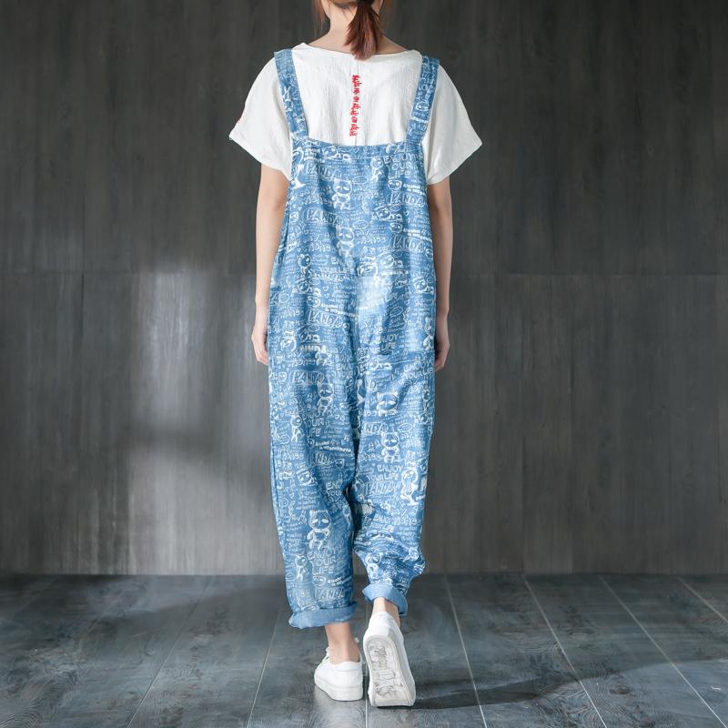 Cartoon Printing Women Casual Denim Jumpsuit