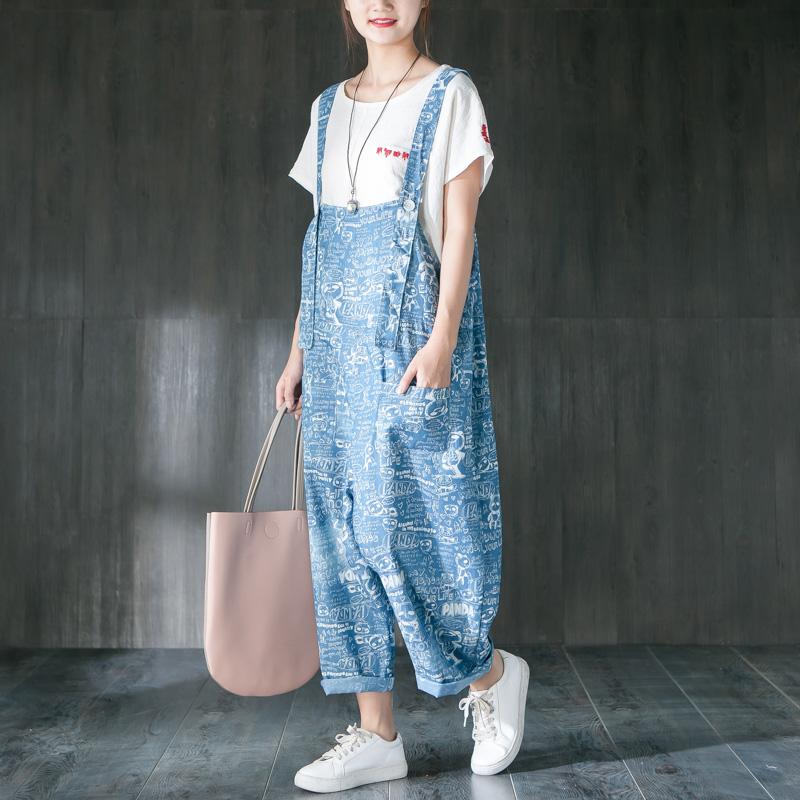 Cartoon Printing Women Casual Denim Jumpsuit