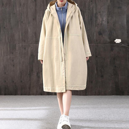 Casual And Simple Solid Color Hooded Trench Coat