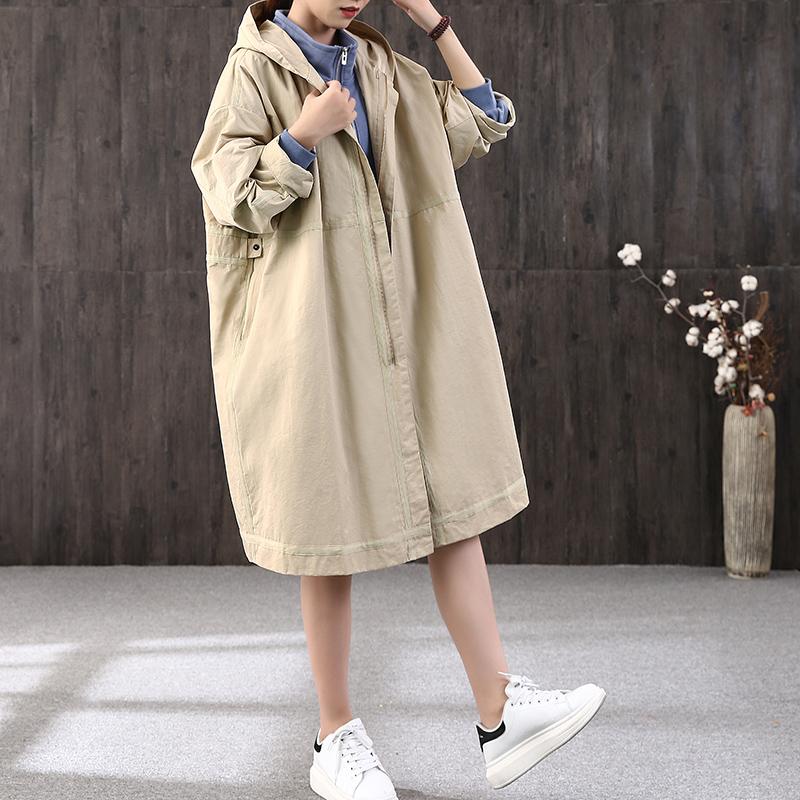 Casual And Simple Solid Color Hooded Trench Coat