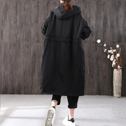 Casual And Simple Solid Color Hooded Trench Coat