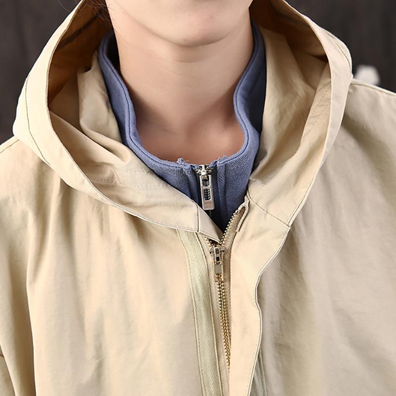 Casual And Simple Solid Color Hooded Trench Coat
