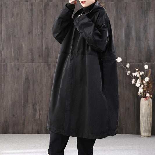 Casual And Simple Solid Color Hooded Trench Coat