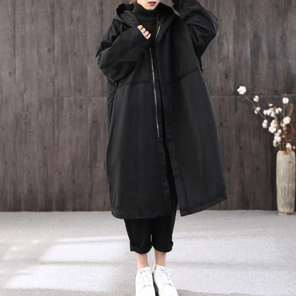 Casual And Simple Solid Color Hooded Trench Coat