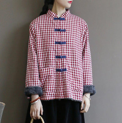Casual Autumn Plaid Plus Velvet Warm Coat