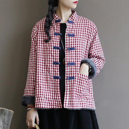 Casual Autumn Plaid Plus Velvet Warm Coat