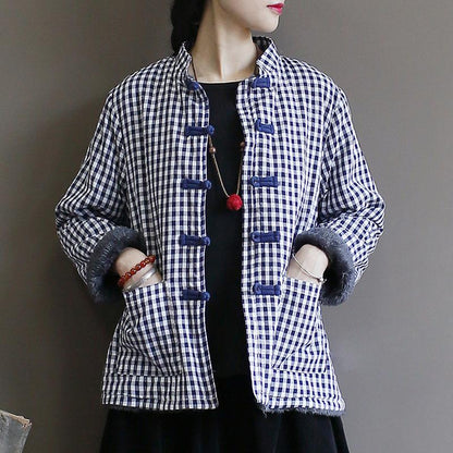 Casual Autumn Plaid Plus Velvet Warm Coat