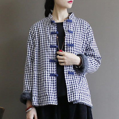 Casual Autumn Plaid Plus Velvet Warm Coat