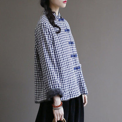 Casual Autumn Plaid Plus Velvet Warm Coat
