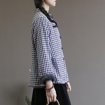 Casual Autumn Plaid Plus Velvet Warm Coat