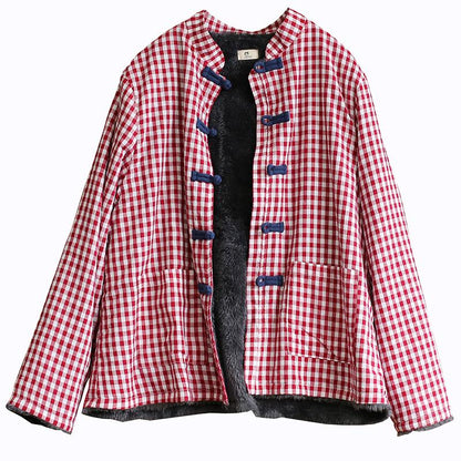 Casual Autumn Plaid Plus Velvet Warm Coat