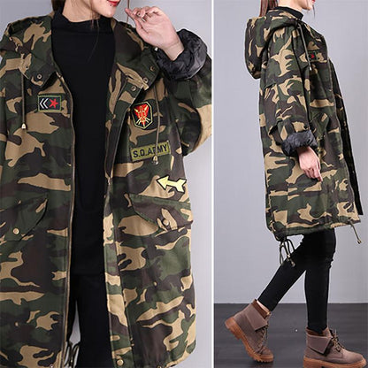 Casual Camouflage Patchwork Hooded Coat