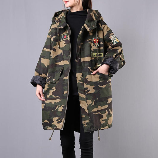 Casual Camouflage Patchwork Hooded Coat