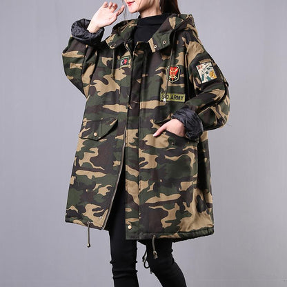 Casual Camouflage Patchwork Hooded Coat