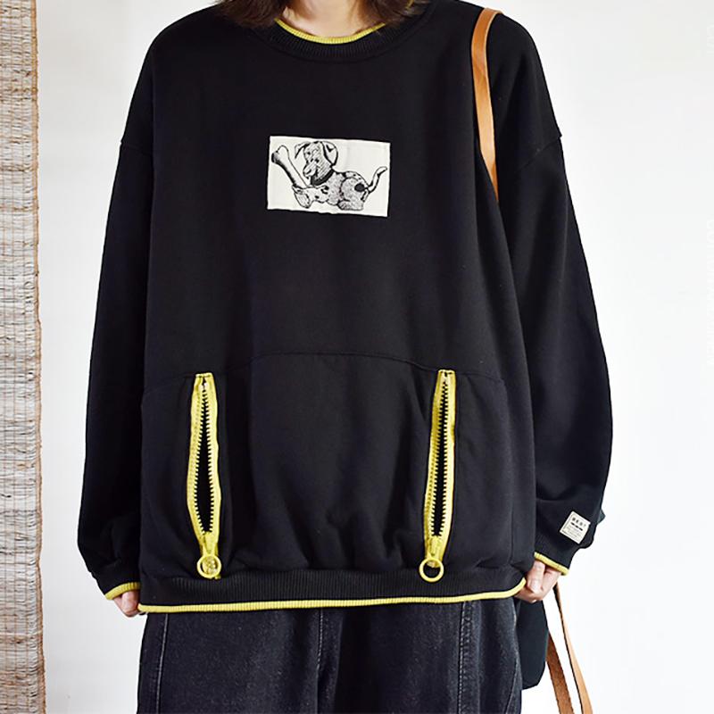 Casual Cartoon Dog Patchwork O-neck Sweatshirt