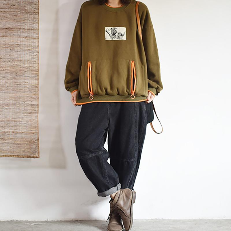 Casual Cartoon Dog Patchwork O-neck Sweatshirt