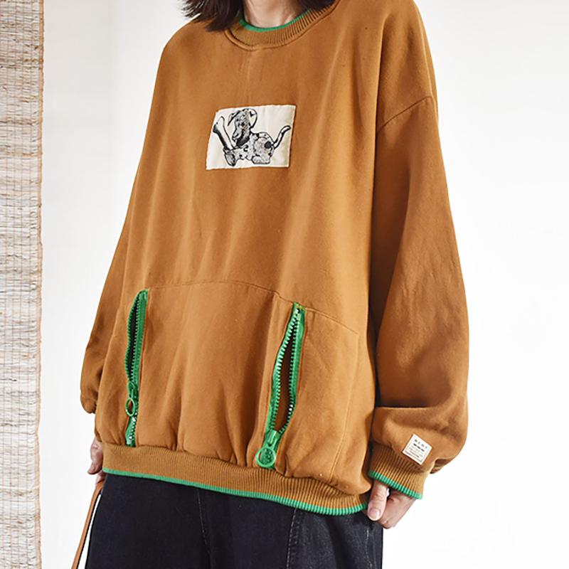 Casual Cartoon Dog Patchwork O-neck Sweatshirt