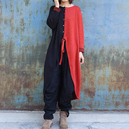 Casual Color Matching Lacing Loose Knit Shirt