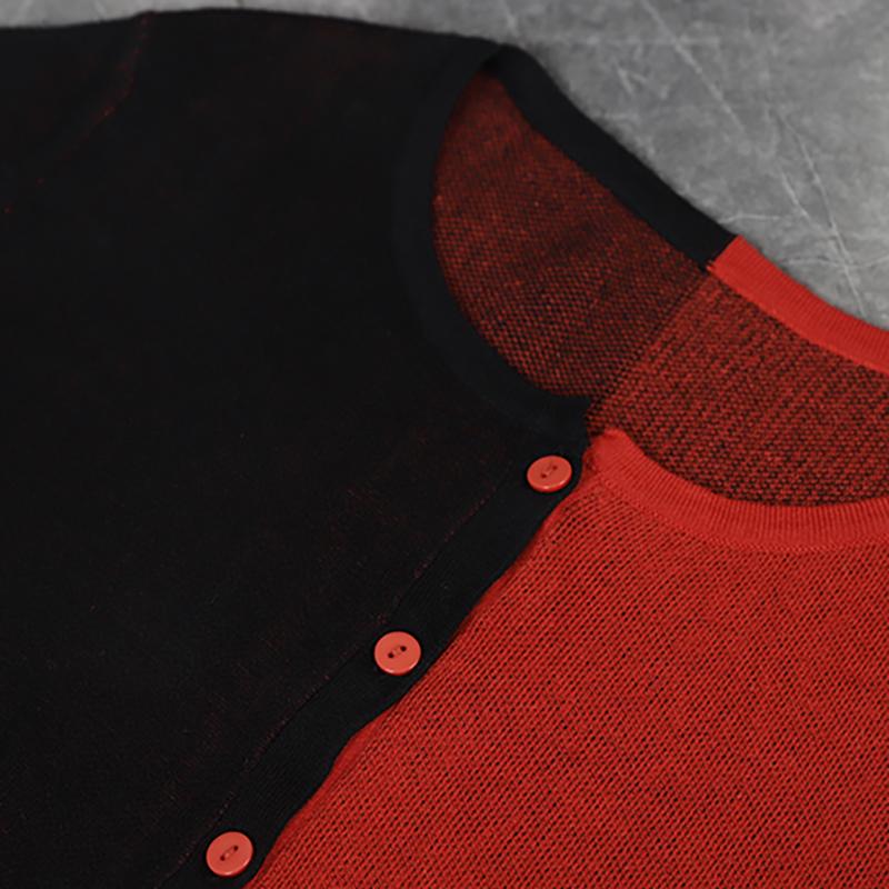 Casual Color Matching Lacing Loose Knit Shirt