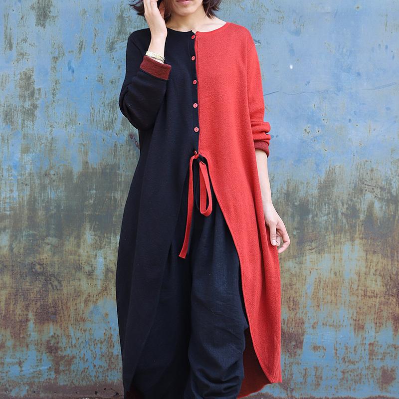 Casual Color Matching Lacing Loose Knit Shirt