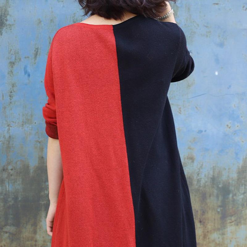 Casual Color Matching Lacing Loose Knit Shirt