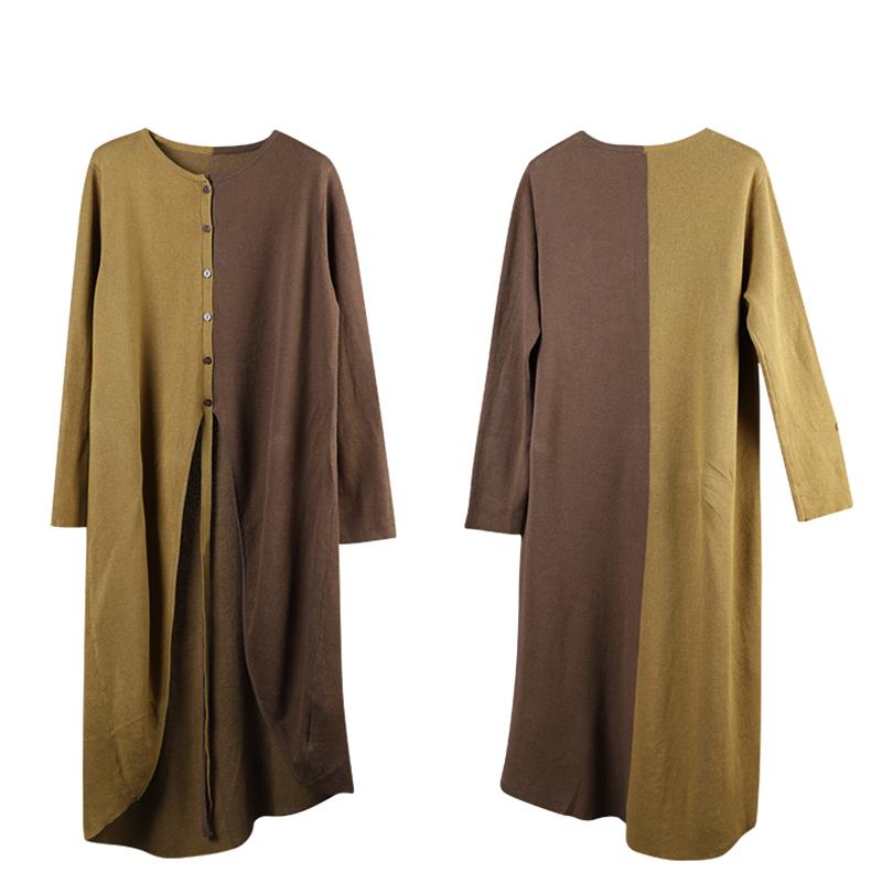 Casual Color Matching Lacing Loose Knit Shirt